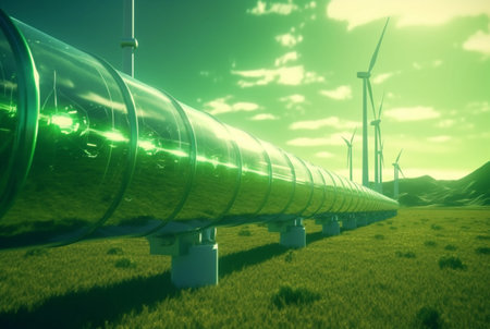 hydrogen pipe with wind turbine. generative aiの素材