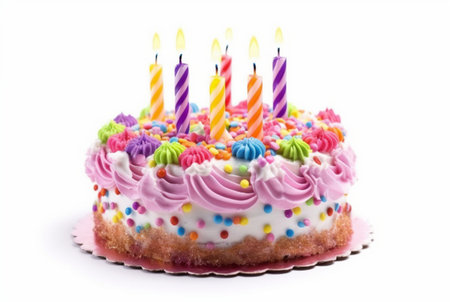 colorful birthday cake isolated on white background. generative aiの素材