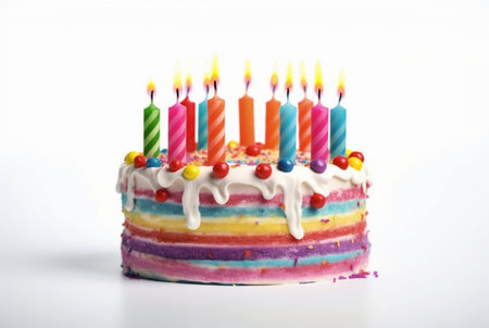 colorful birthday cake isolated on white background. generative aiの素材