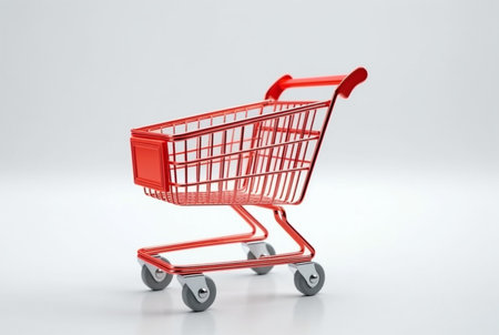miniature shopping cart with wheels isolated on white background. generative aiの素材