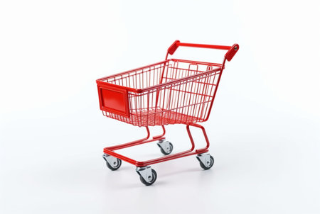 miniature shopping cart with wheels isolated on white background. generative aiの素材