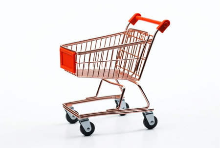 miniature shopping cart with wheels isolated on white background. generative aiの素材