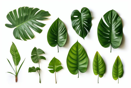 collection of tropical leaves isolated on white background. generative aiの素材