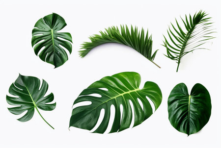 collection of tropical leaves isolated on white background. generative aiの素材