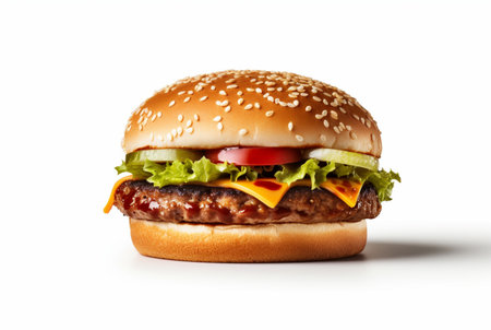 delicious burger isolated on white background. generative aiの素材