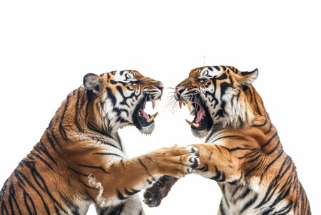 tiger fight with tiger isolated on white background. generative aiの素材