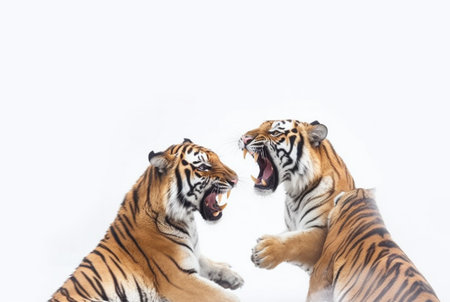 tiger fight with tiger isolated on white background. generative aiの素材