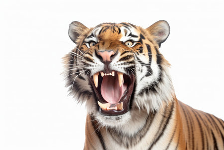 roaring tiger isolated on white background. generative aiの素材