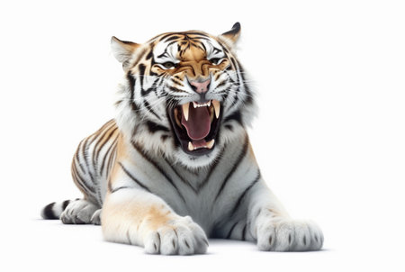 roaring tiger isolated on white background. generative aiの素材