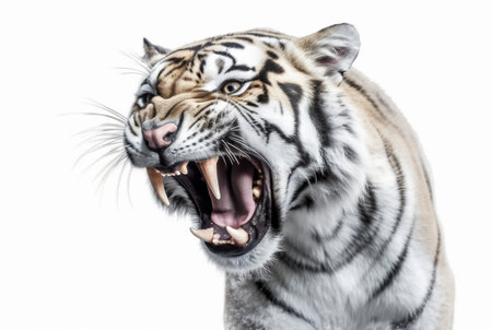 roaring tiger isolated on white background. generative aiの素材