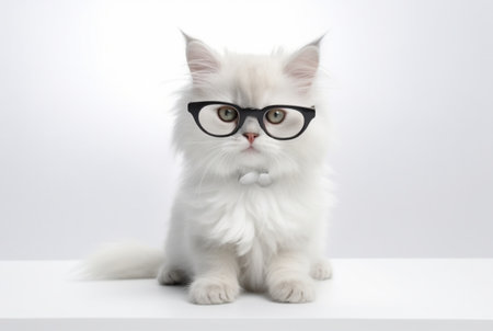 cute cat wearing glasses isolated on white background. generative aiの素材