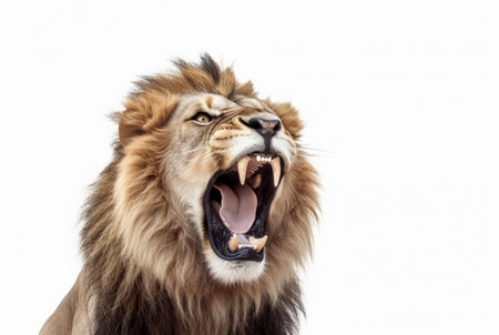 roaring lion isolated on white background. generative aiの素材