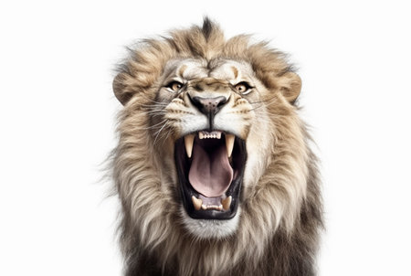 roaring lion isolated on white background. generative aiの素材