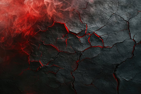 cracked black cement texture with red smoke. horror backgroundの素材
