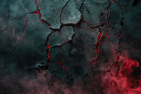 cracked black cement texture with red smoke. horror backgroundの素材