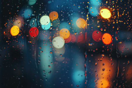City Street View Through Rain Covered Windowの素材
