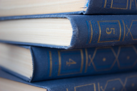 stack of books on the wooden tableの写真素材