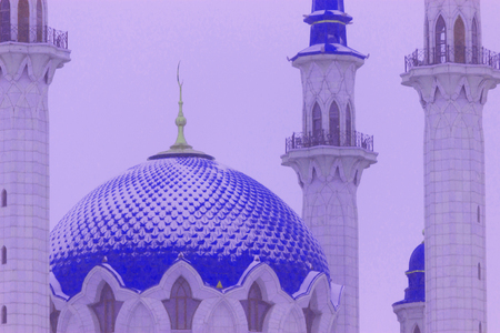 detail of a mosque with blue roof. winterの写真素材