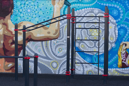 little sports ground. a blue graffitti backgroundの写真素材