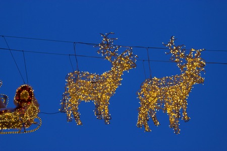 Illuminations reindeer with sleigh for Santa. Christmas decorationの写真素材