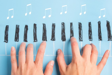 skecth of piano keyboard and hands. dreaming about music conceptの写真素材