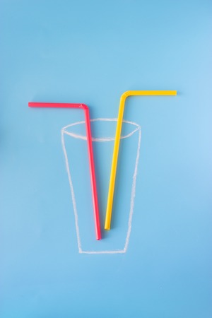 coctail on blue background. art sketch and photoの写真素材