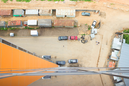 Vertical view from the top of the bulding. road and carsの写真素材