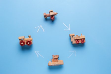 time to travel concept. plane ship trainの写真素材