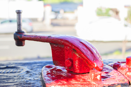 old red engine. red switch from old tramの写真素材