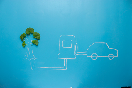 Eco fuel concept. green fuel station and carの写真素材