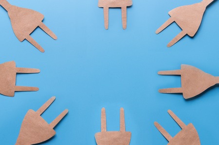 eco electrical plugs made from paper with copy spaceの写真素材