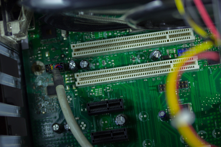 Printed Circuit Board with many electrical components and cabels
