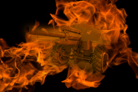 tank in the fire. war concept. double exposureの写真素材
