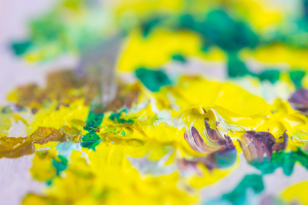 macro shot of oil painting of yellow flowersの写真素材
