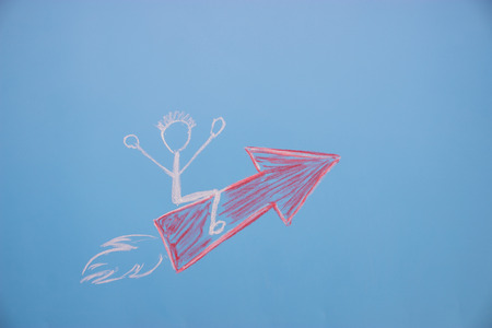 Start-up - Business and Innovation Concept. character sit on the arrowの写真素材