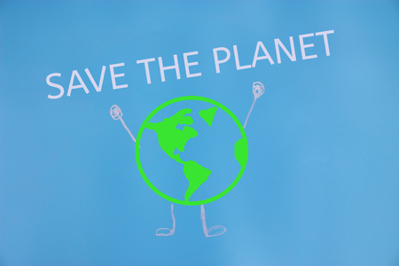 earth character holding banner. environmental concept imageの写真素材