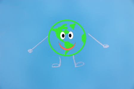 planet earth character with face. environmental conceptの写真素材