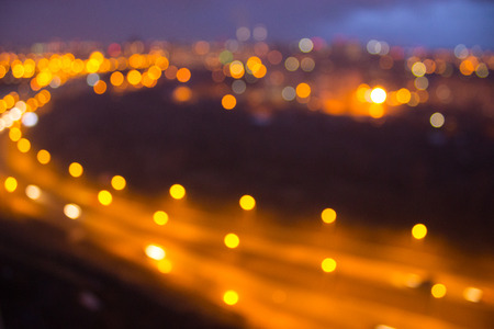 blurred road at night. view from aboveの写真素材