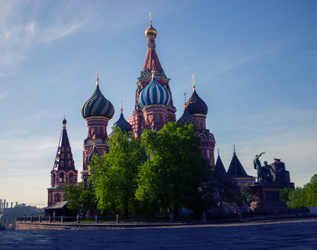 St. Basil's Cathedral on Red Square in Moscow and the morning autumn sunのeditorial素材