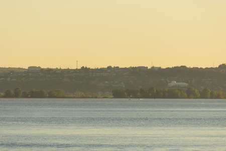 river landscape i a warm sunlight. sunsetのeditorial素材