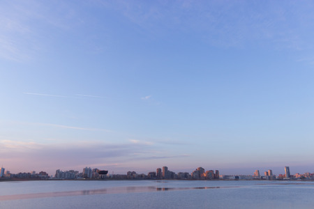 Amazing view of city on the river. sunsetのeditorial素材