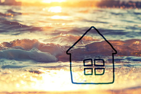 Single House Model On Sand At Beachの写真素材