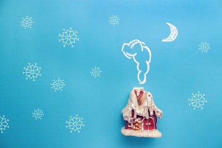 little house on the blue background.の写真素材