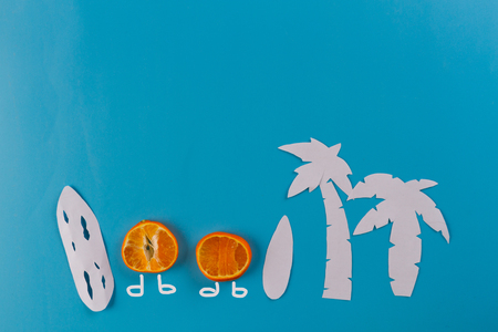 surf concept image, surfboards and palm trees. paper cutの写真素材