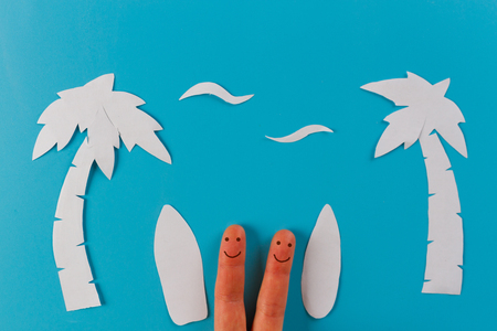 surf concept image, surfboards and palm trees. paper cutの写真素材