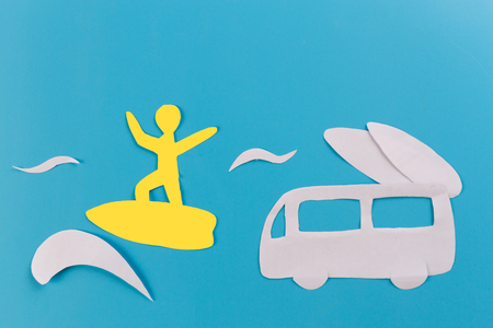 surf car on the beach. paper cutの写真素材