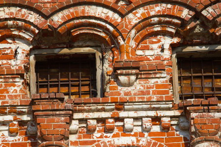 old ruined building. red bricks. window with latticeの写真素材