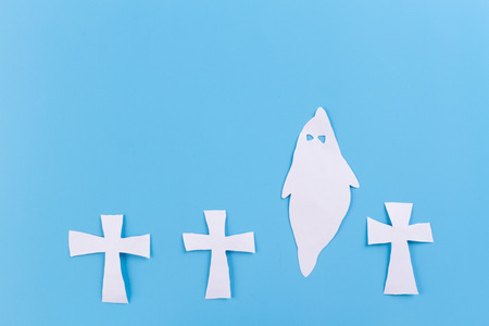 ghost on a graveyard made from paperの写真素材