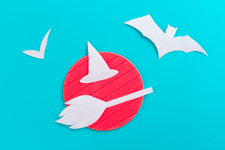 Happy halloween concept. witch hat made from paperの写真素材