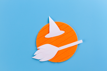 Happy halloween concept. witch hat made from paperの写真素材